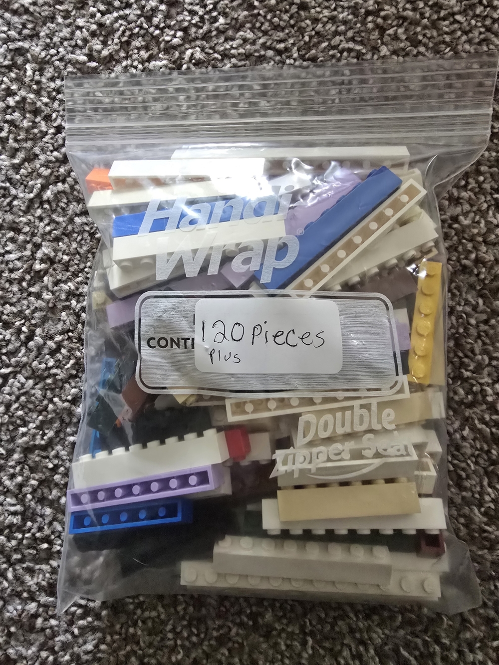 Mixed Building Bricks - White, Blue, Yellow, Purple Accents